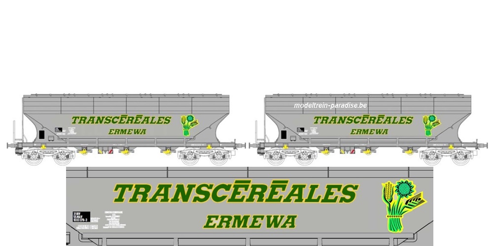 45.360 ... SNCF .. 2 Graanwagens .. Transcéréales ERMEWA