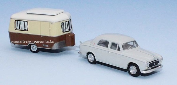 06238 ... Peug 403 7 berline '60 … Grijs+Eriba Caravan .. Beige