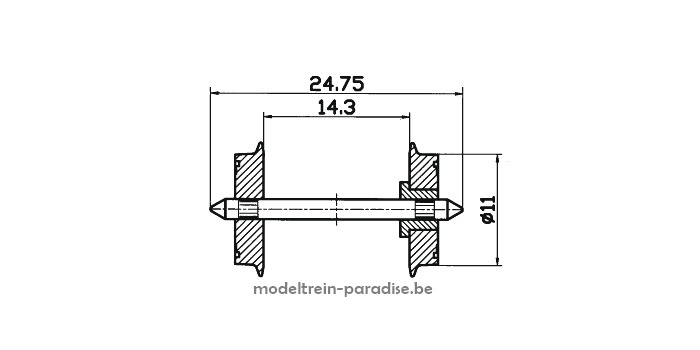 40198 ... Radsatz eins.isol. 11mm   1 Paar