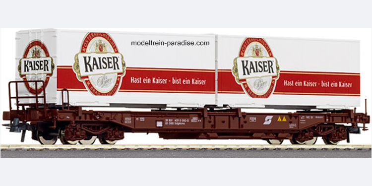 66585 ... ÖBB .. Containerdraagwagen +  2 WB Kaiserbier